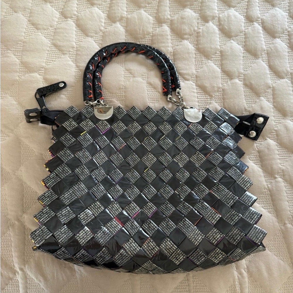 Nahui Ollin Candy Wrapper Bag with handles.